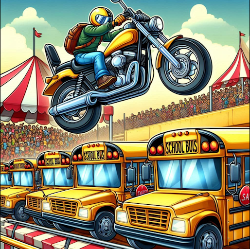 Motorcycle jumping school buses